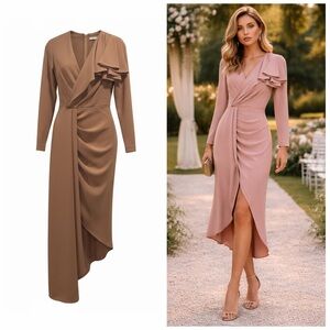 ELIE SAAB Asymmetric Midi Dress Powder Pink Ruffle Formal Wedding IT38 US4 NWT